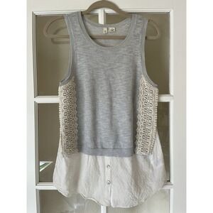 Moth Anthropologie Knit Lace Sweater Tank With Button Down Size Small Light Blue